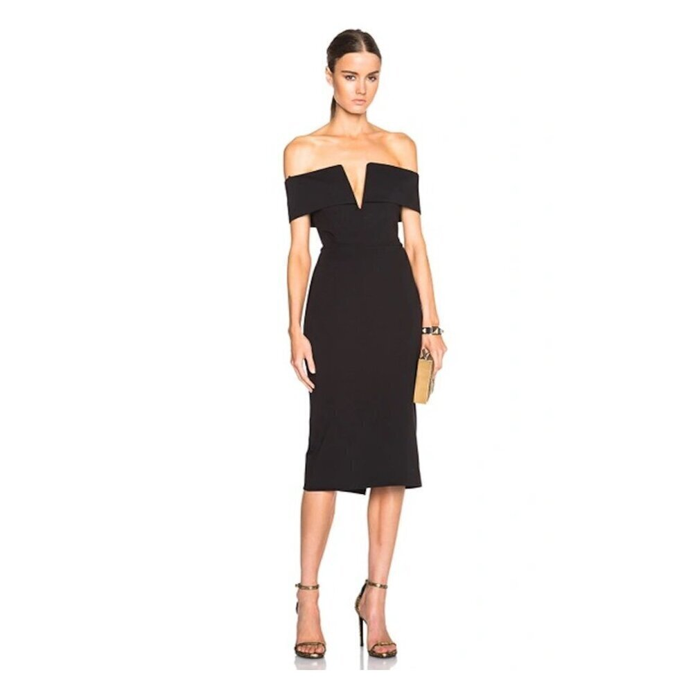 NICHOLAS Ponti Shoulder Band V Dress In Black Backless Sheath